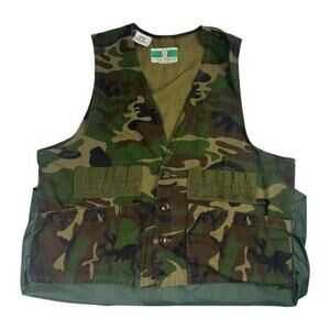 Vintage camo vest mens L fishing cargo by game winner 80s 90s
